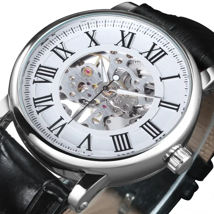 Reloj Mécanico De Lujo Para Hombre WINNER Diseño Minimalista Con Manos Luminosas Cuerda De Correa De Cuero Casual Adecuado Para Negocios - 1