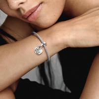 Pandora Moments - Colgante doble de plata de ley con corazón de rosa，Incluye Caja Original - details 1