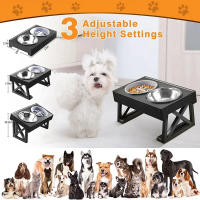 Cuencos altos de acero inoxidable para perros pequeños, medianos y grandes, soporte elevado para mascotas con alimentador lento, 3 alturas ajustables - details 0