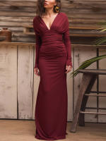 Vestido Elegante De Noche Para Mujer Sisterlinda Estilo Otoño Con Cuello En V Manga Larga Elegante Y Ajustado Maxi Bodycon - details 14