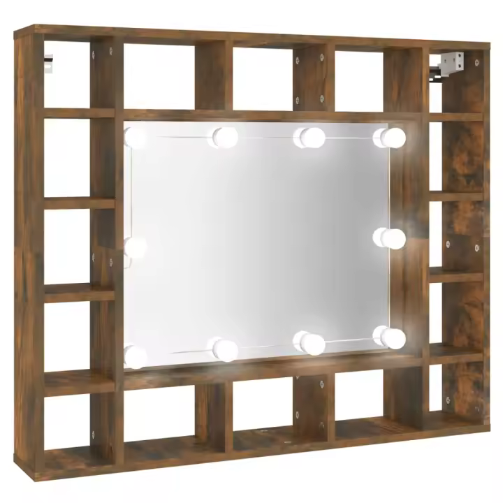 Mueble con Espejo y Ahumado LED Roble 91x15x76,5 cm - 1