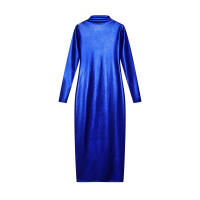Vestido Largo De Cintura Alta Ajustado De Color Sólido Con Cuello Redondo Y Corte De Pierna Slim Para Mujer - details 9