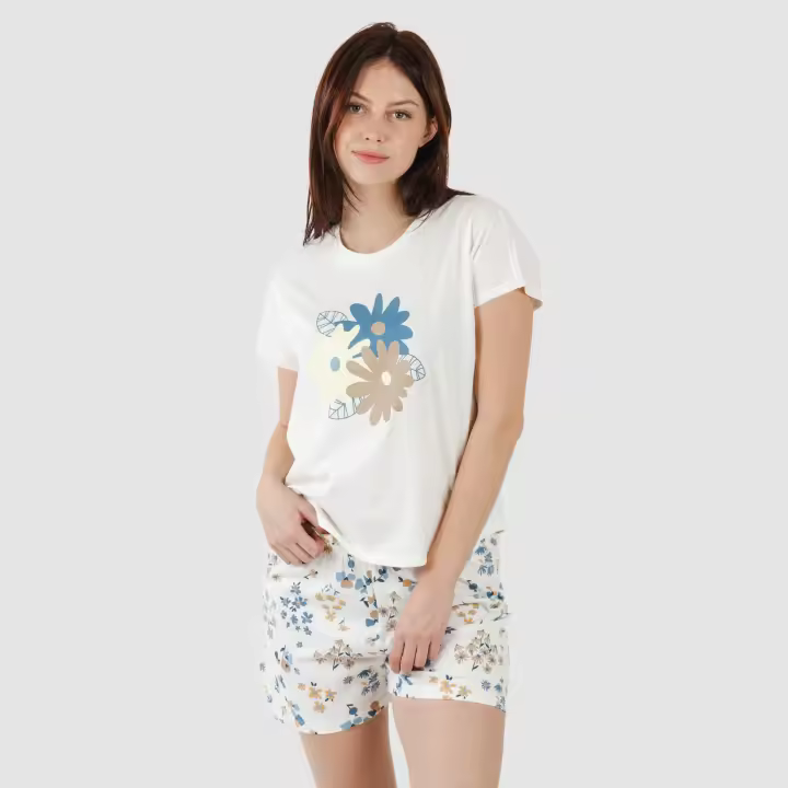 Tramas+ Pijama Mujer Verano, Pijama Corto Mujer de Camiseta Manga Fluida o Sin Mangas  y Pantalón Corto con Cintura Ajustable, Conjunto de Verano para Mujer - 1