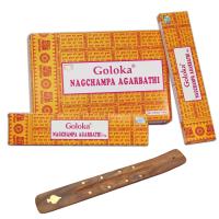 KROWN - Kit Incienso GOLOKA Nag Champa Agarbathi + Porta Inciensos, GOLOKA Nag Champa Agarbathi Caja Grande , 12 Paquetes de 16 g Cada uno, Total 192 g. - details 0