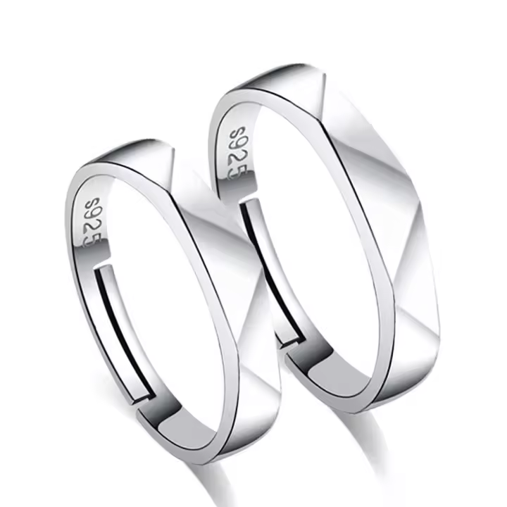 Anillo de Pareja de Plata de Ley 925 Ajustable con Circonita - 1