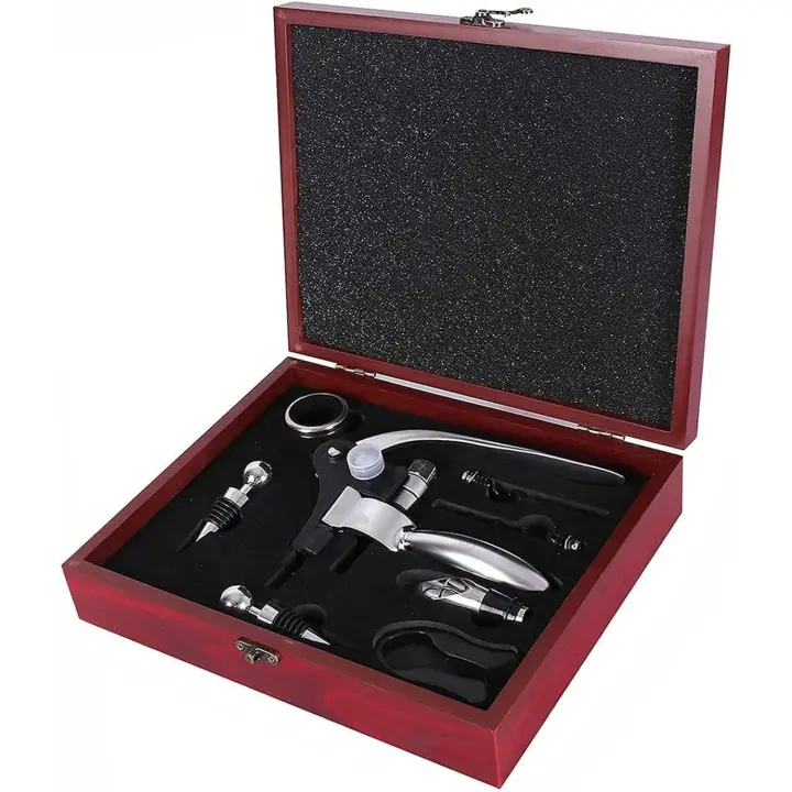 Sacacorchos Set Vino Accesorios 9 Pzs Abridor de Vino,Abre Botellas Kit Vino de Accesorios con Caja Regalo,Abrebotellas,Recogegotas,Decantador,Aireador de Vino Regalos para Hombre - 1