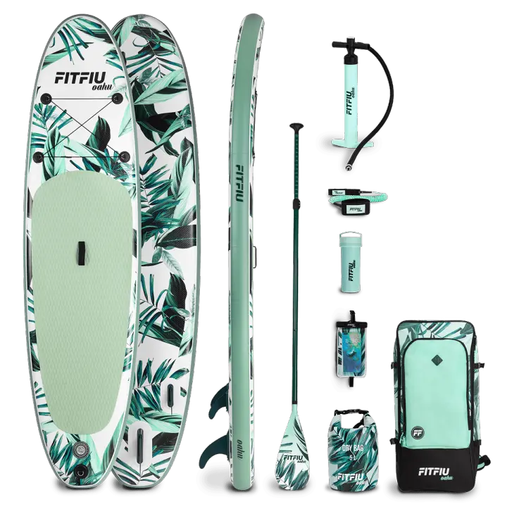 FITFIU Fitness OAHU - Paddle Surf Hinchable con Kit Completo, SUP con Remo, Bomba Infladora, 3 Aletas + Accesorios, Stand Up Paddling 320x81x15cm (Verde) - 1