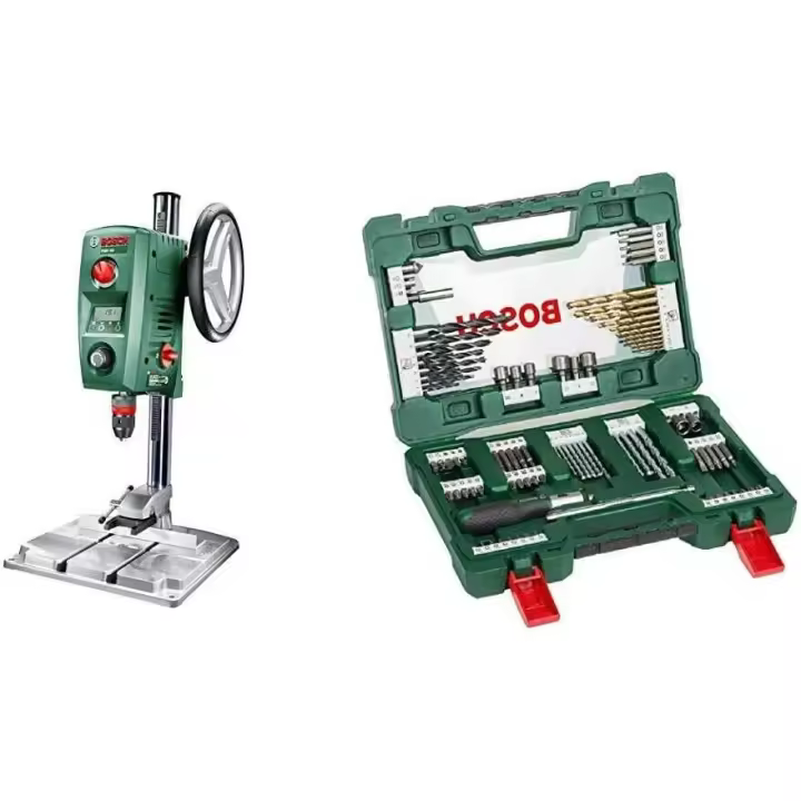 Bosch PBD 40 - Taladro de columna (710 W, caja de cartón) + Bosch V-Line Titanio - Maletín de 91 unidades para taladrar y atornillar - 1