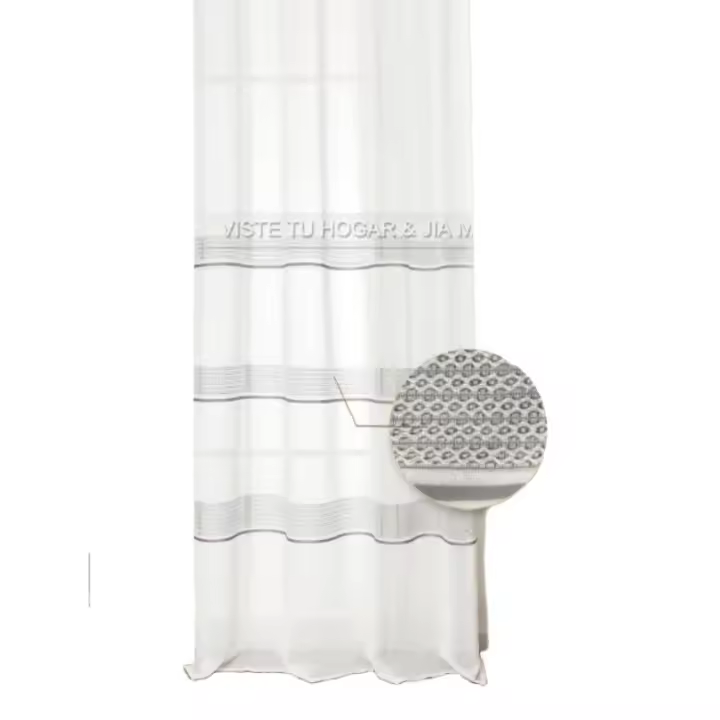 Cortinas de visillo lino y poliéster decorado en la parte inferior con diseño dd 3 lineas.Decoracion para hogar,oficina. - 1