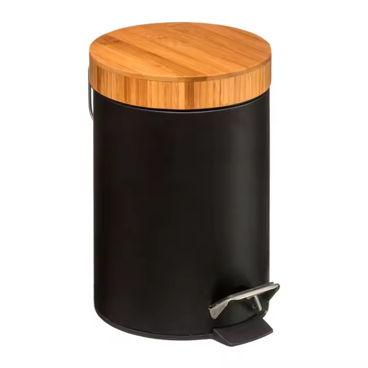 Papelera pedal bambu-negro 3 l - 1