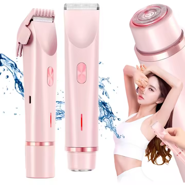 Afeitadora Whimsyard 2 en 1 para mujeres, afeitadora eléctrica Whimsyard, recortadora de vello en seco y húmedo recargable, resistente al agua IPX7, indolora, afeitadora eléctrica para piernas, brazos, rostro y zonas íntimas (rosa x 2) - 1
