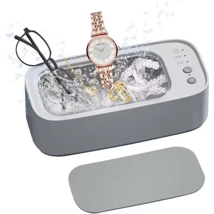 Máquina de limpieza de joyas ultrasónica profesional, modo de tres velocidades de 48 KHz, máquina de limpieza sónica portátil con base de ventosa para gafas, relojes, aretes - 1