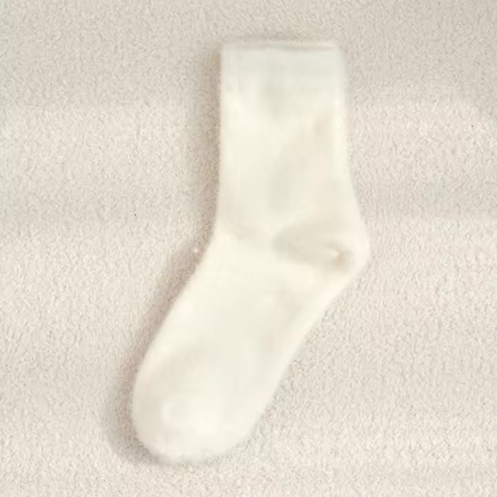 Calcetines De Plush De Lana De Mink Para Mujer Calcetines Gruesos De Algodón Y Cachemira Blanco Para Otoño E Invierno Calcetines De Dormir De Media Pierna - 1