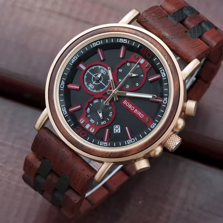 Reloj De Cuarzo Para Hombre BOBO BIRD De Madera Lujo Estilo Militar Con Cronógrafo Y Caja De Madera Relogio Masculino - 1