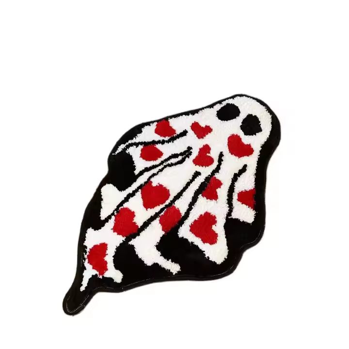Alfombra De Terciopelo Suave Y Antideslizante En Negro Y Blanco Con Diseño De Fantasma Y Corazón Hecho a Mano Para Halloween Decoración De Pared En El Pasillo Alfombra De Baño - 1