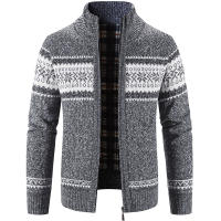 Chaqueta De Invierno Para Hombre Cardigan De Punto Grueso Con Forro De Veludo Estilo Coreano Casual Cierre De Cremallera Manga Larga - details 3