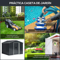 Outsunny Caseta de Jardín de 3,6 m² 236x174x190 cm Cobertizo Exterior de Acero Galvanizado para Almacenar Herramientas con Puertas Correderas y 4 Ventanas para Terraza Patio - details 5