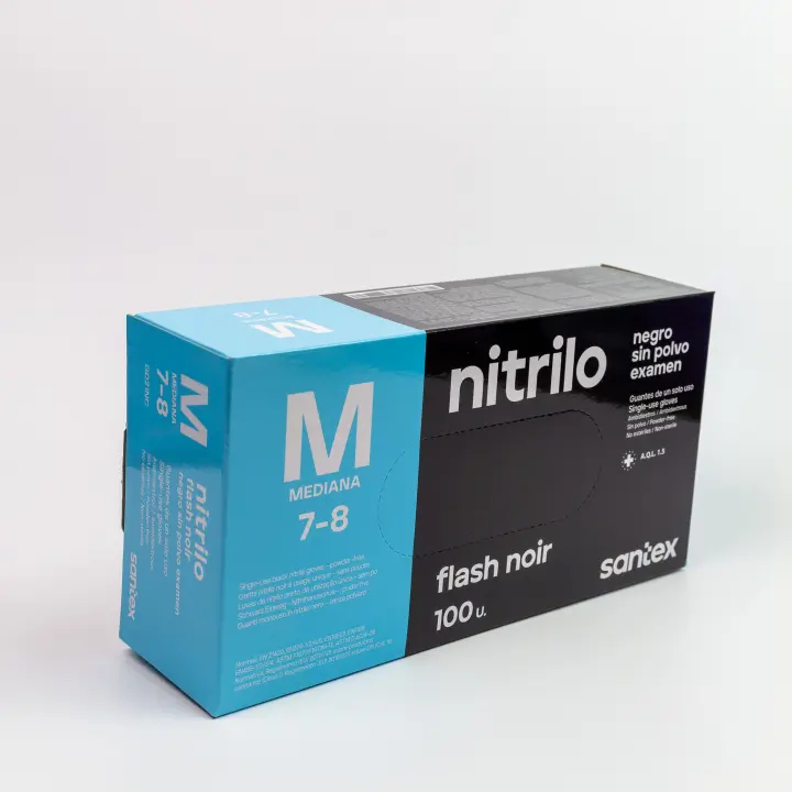 Guantes de Nitrilo Santex Flash Noir negro sin polvo talla M calidad superior (4.5 gr) - 1