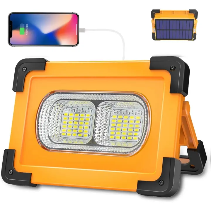 Foco LED recargable de 80 W, 4 modos, luz de trabajo superbrillante, foco LED portátil con panel solar, lámpara de sitio - 1
