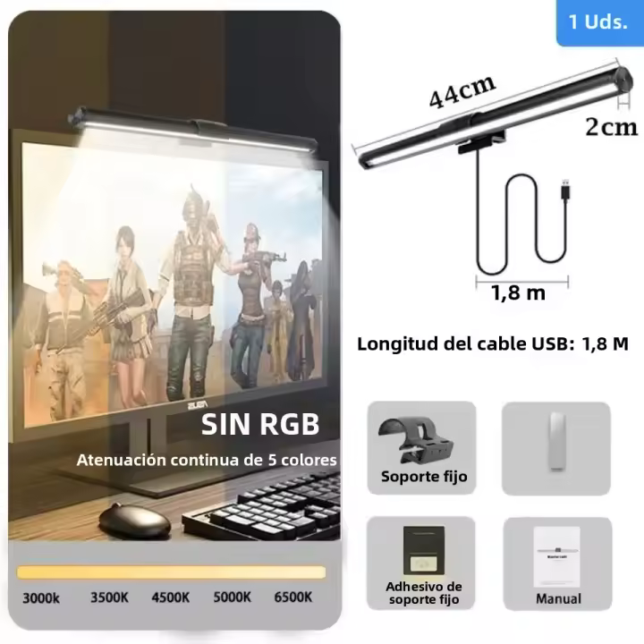 Lámpara De Escritorio LED RGB Ajustable Para Monitor Luz De Pantalla Para PC Hogar Dormitorio Estudio Oficina Con Barra Colgante - 1