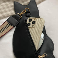 Bolso Bandolera De Cuero PU Negro Con Estampado De Gato Mujer Estilo Coreano Con Correa Ancha Bolso De Pecho Para Mujer Moda - details 13