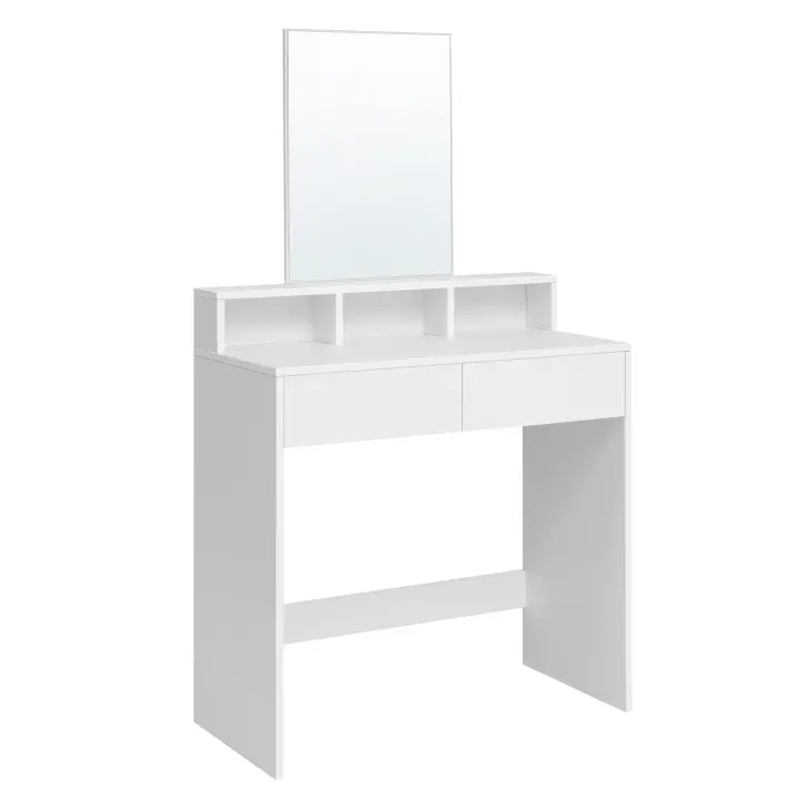 Tocador moderno blanco brillante con espejo, mesa de maquillaje con espejo grande, gabinete de almacenamiento, dormitorio, habitación - 1