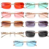 Gafas De Sol Rectangulares Sin Montura Para Hombres Y Mujeres Con Decoración De Cheetah Lente Marino UV400 Antirreflejo Retro Moda Protección Ocular Para Conducción Y Actividades Al Aire Libre - details 2