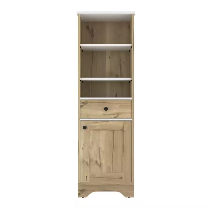 TUHOME Mueble Columna de Baño Malaga, con cajón, Blanco / Duna Madera manufacturada  Baño-Almacenamiento - 1