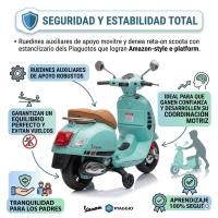 Moto Eléctrica Vespa Oficial para Niños 12V - Scooter Clásico Retro con Ruedines de Apoyo, Asiento de Cuero, Luces LED, Reproductor MP3/USB - Regalo Infantil (Verde Menta, 101x46x75 cm) - details 4