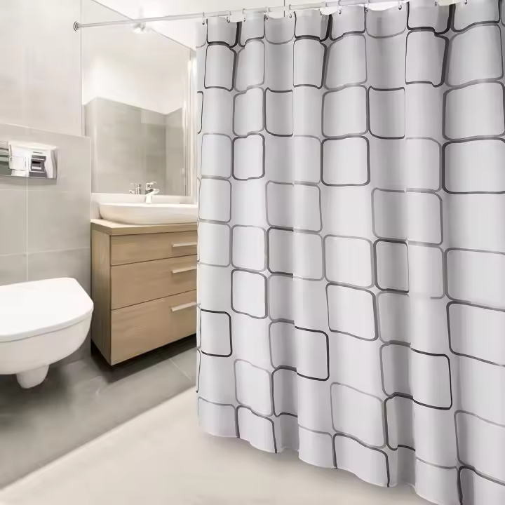 Cortina de ducha a prueba de moho, cortina de ducha de tela de poliéster impermeable antibacteriana lavable a máquina, cortinas de baño semi-escarpadas con 12 ganchos, color blanco - 1
