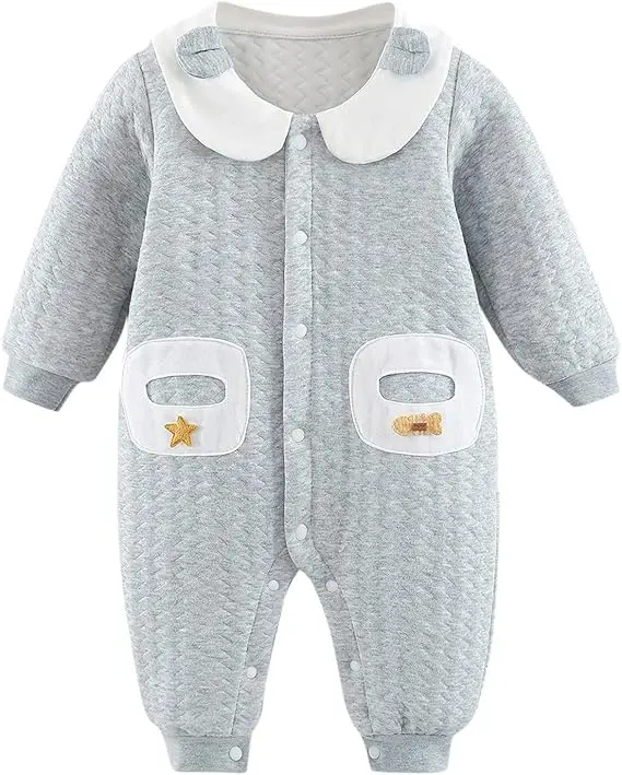 Body de manga larga para bebés y niñas, mono de invierno con dibujos de osos para recién nacidos, mono de punto con botones para niños pequeños - 1