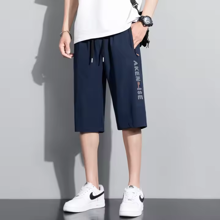 Pantalones cortos de verano para hombre en seda helada, transpirables, ligeros, hasta la pantorrilla, estilo informal y holgado - 1
