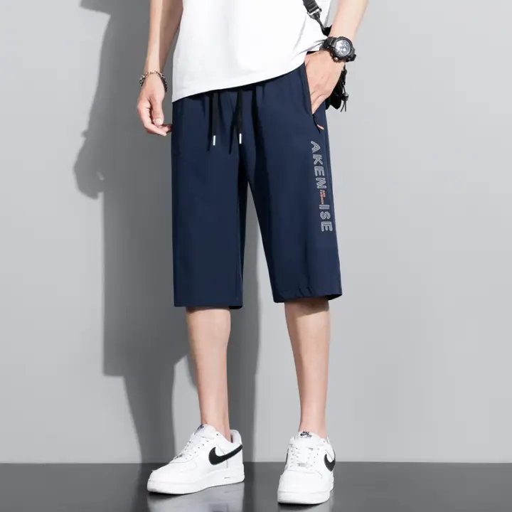 Pantalones cortos de verano para hombre en seda helada, transpirables, ligeros, hasta la pantorrilla, estilo informal y holgado - 1