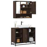 vidaXL Juego de muebles de baño 2 pzas madera contrachapada en color Negro/Roble ahumado/Marrón roble y más | almacenamiento funcional diseño moderno para baño dormitorio sala - details 2