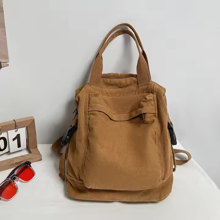 Mochila de lona Vintage para mujer y niña, bolso escolar informal de Color sólido, estética Hippie Y2K - 1