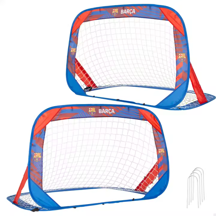 COLORBABY - Set 2 porterías pop-up fútbol, licencia oficial FC Barcelona, tamaño 120x80x80 cm, incluye bolsa de transporte, estructura plegable, diseño oficial, para jardín o parque, desde 3 años - 1