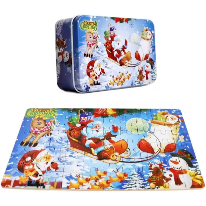 Rompecabezas de madera de Papá Noel, reno y Feliz Navidad. Juguete educativo para niños, adolescentes y adultos (60 piezas). - 1
