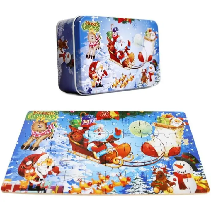 Rompecabezas de madera de Papá Noel, reno y Feliz Navidad. Juguete educativo para niños, adolescentes y adultos (60 piezas). - 1
