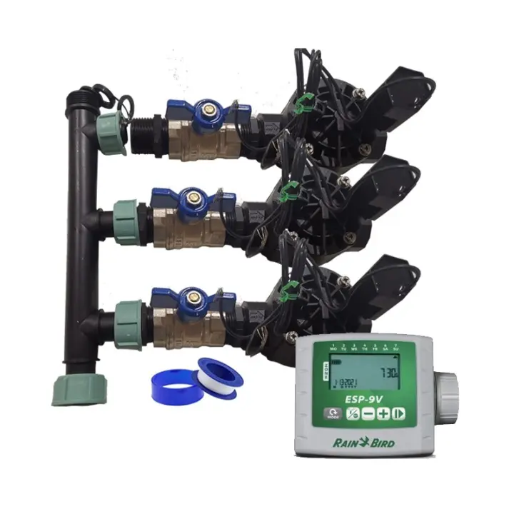 RAIN BIRD Sistema de Riego Automático para jardin de 3 zonas con Programador ESP 9V y Electroválvulas Rain Bird HV 1" 9v - 1