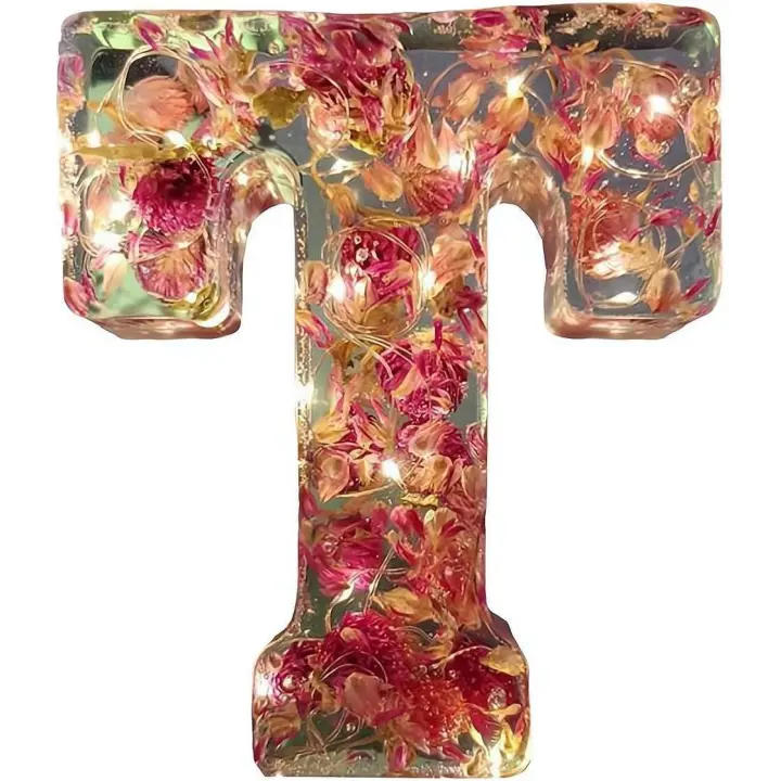 Luz de noche de resina floral, letras de resina de flores prensadas con luz LED, letra de resina floral, luz de noche de resina floral, nueva luz de noche de resina floral 2024, regalo para madre, esposa, novia, ella (T) - 1