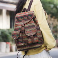 Nueva Mochila Grande Para Mujer 2024 Estilo Étnico Retro Con Cordón Y Estampado Casuístico Bolso De Tanque De Escuela Casual - details 0