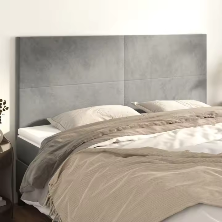vidaXL Cabeceros 4 unidades de terciopelo gris claro 100x5x78/88 cm - 1