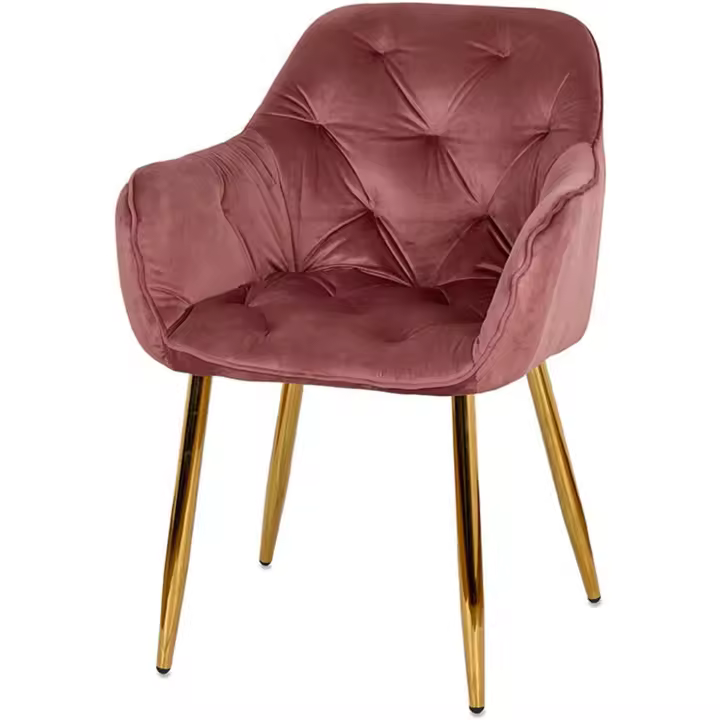 Presume de Casa - Conjunto de 2 Sillas Rosa Capitone y Patas Doradas | Terciopelo Metal | Medida 62x85x63 - 1