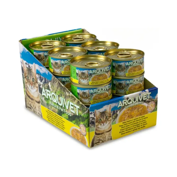 ARQUIVET - Comida Húmeda (24x80 gr) para Gatos Adultos en Salsa (Atún Blanco y Queso) - 1