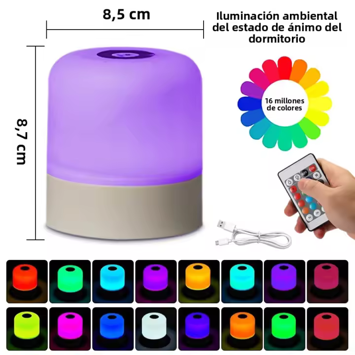 Lámpara De Noche Recargable Portátil Con Control Remoto Y Toque Cambio De Color RGB 16 Luz Para Dormitorio Y Habitación - 1