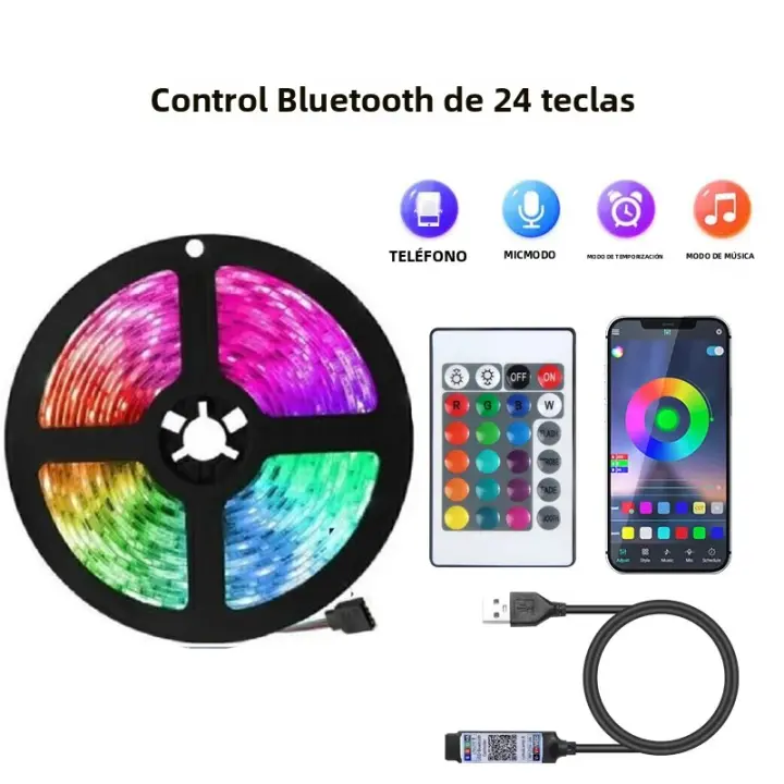 Tiras LED Flexibles RGB 5V Con Control Remoto De 24 Teclas Y APP Para Decoración De Hogar Y Habitaciones Longitudes De 1M/3M/5M/10M - 1