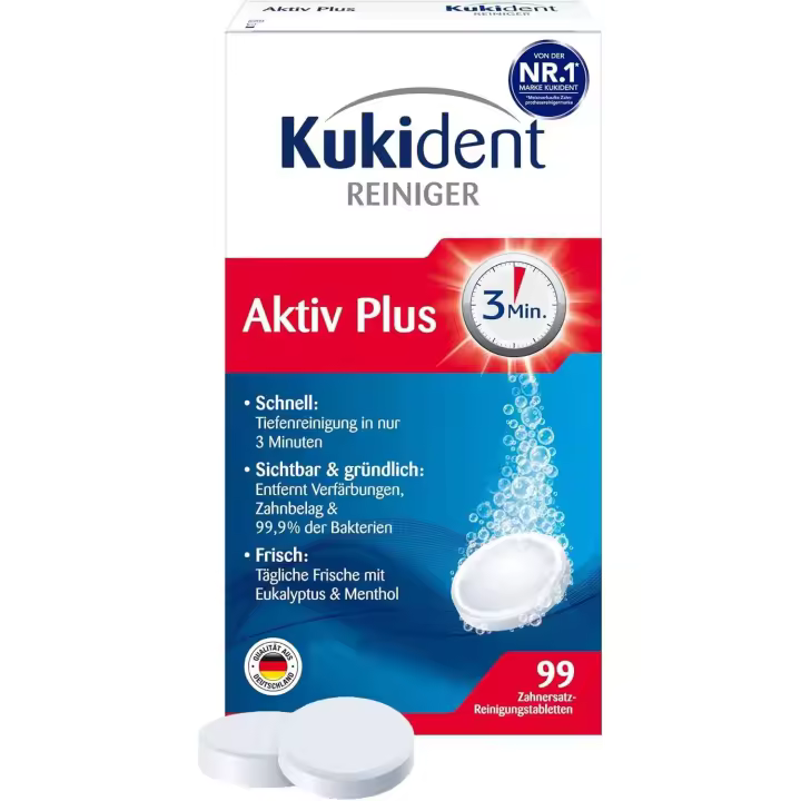 Kukident Pastillas de limpieza Aktiv Plus – Pastillas para limpieza de dentaduras postizas, prótesis dentales y dentaduras – 1 x 99 pastillas - 1