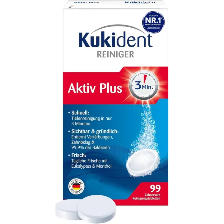 Kukident Pastillas de limpieza Aktiv Plus – Pastillas para limpieza de dentaduras postizas, prótesis dentales y dentaduras – 1 x 99 pastillas - 1