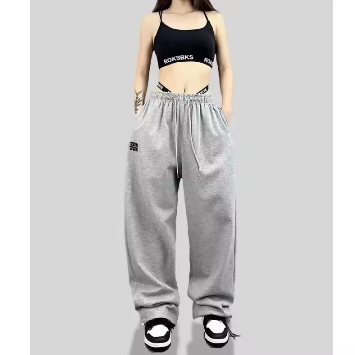 Pantalones Deportivos Para Mujer Con Cierre De Cordón Diseño De Cintura Alta Hip Hop Trenzados Pantalones Largos De Primavera Verano Ajustables Para Todas Las Estaciones - 1