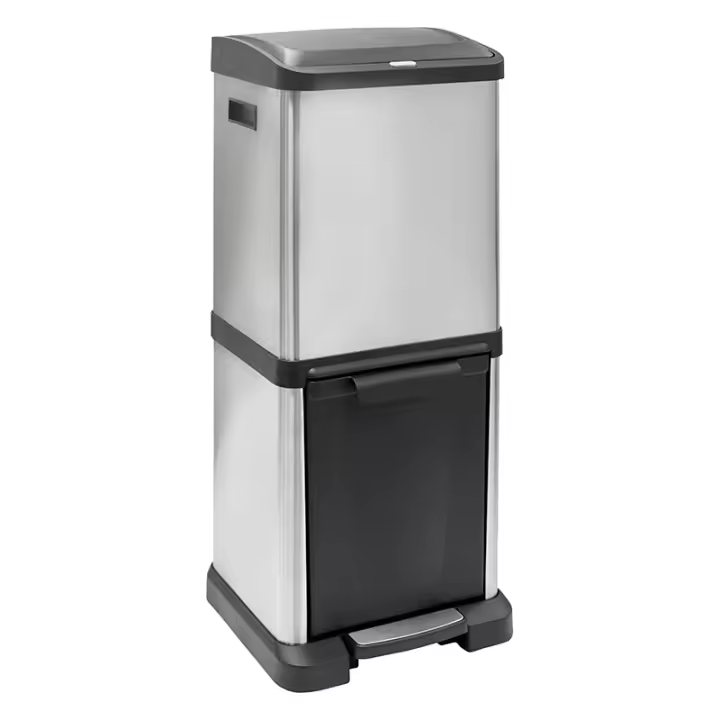 ARREGUI Binary CR705-34L Cubo de Basura y Reciclaje Vertical de Acero Inoxidable con Pedal y Apertura Superior | 16+18L (34L) | Cubos de Basura de Cocina | Papelera para Casa y Oficina con 2 Cubos - 1